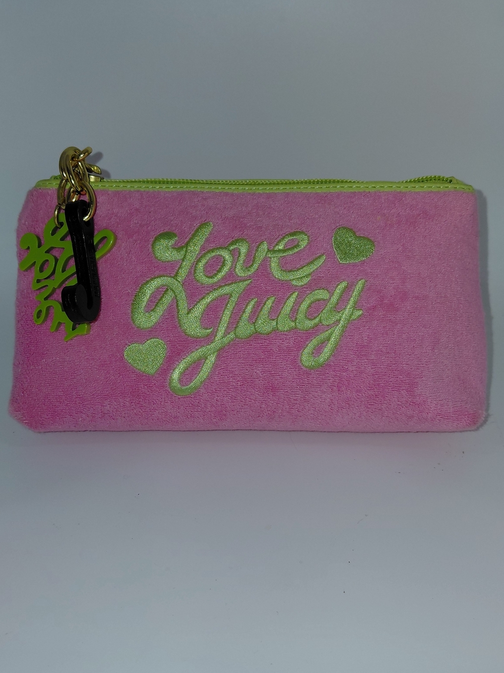 Y2K Juicy Couture Pink 'Love Juicy' Zip Terry Cloth Cosmetic Pouch VGC